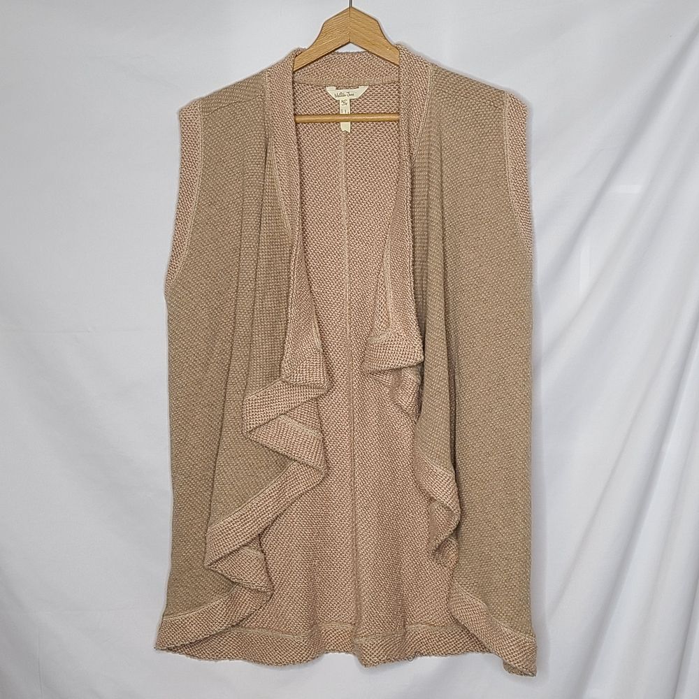 Matilda Jane Sooner or Later Tan Sweater Open Waterfall Front Vest Size M